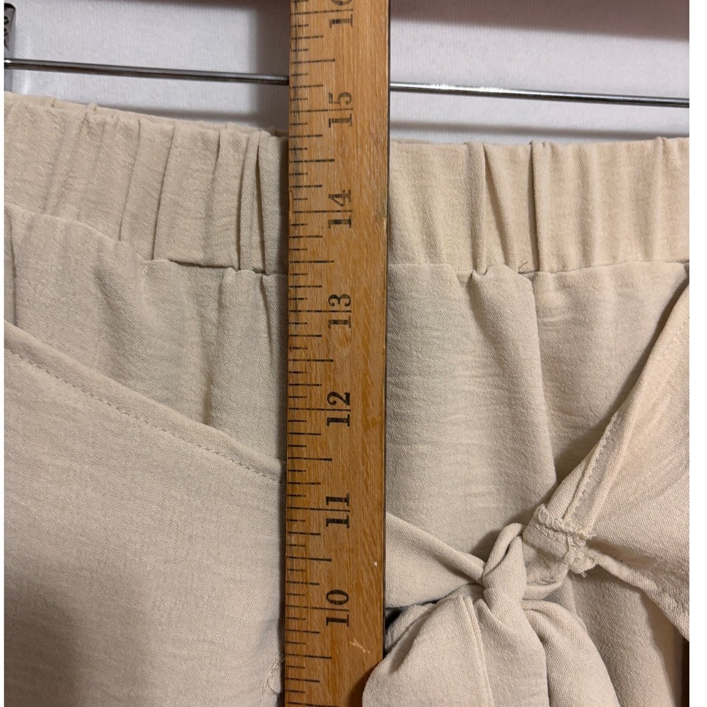 Grace Karin Wide Leg Palazzo Pants Beige Wrap Tie Waist Split Hem Boho Beachy L - Picture 8 of 9